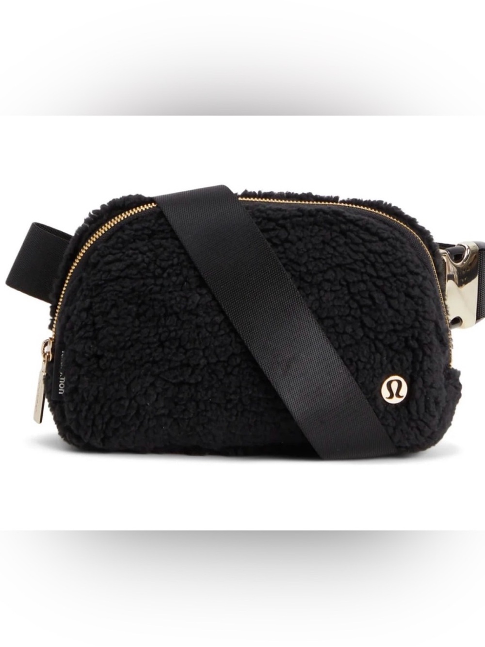 lululemon athletica Black Sherpa Crossbody Pouch with Gold Hardware